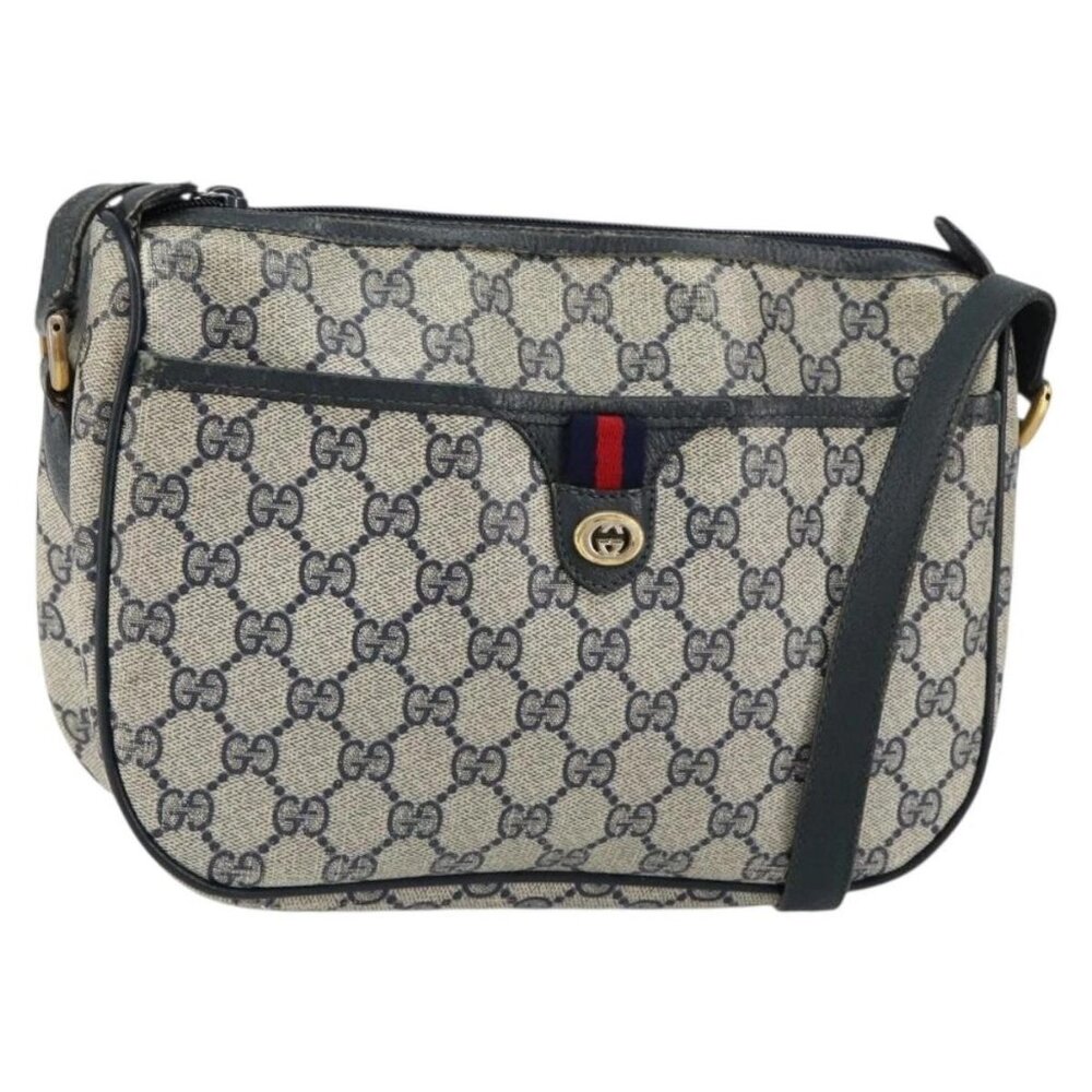 GUCCI GG Supreme Sherry Line Shoulder Bag PVC Navy Gold 89 02 077 Auth 148160